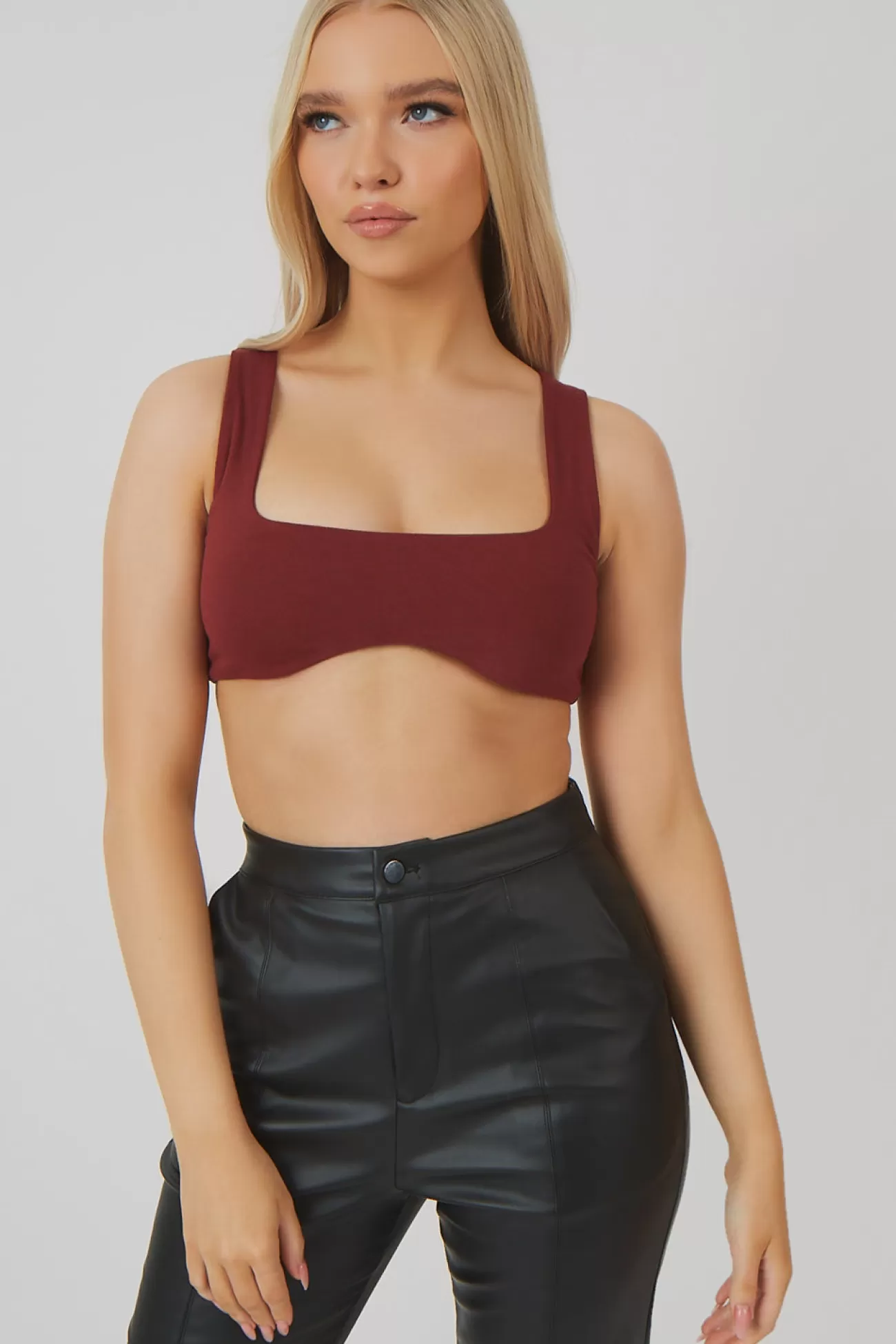 Public Desire Underbust Detail Crop Top Port Brown Flash Sale