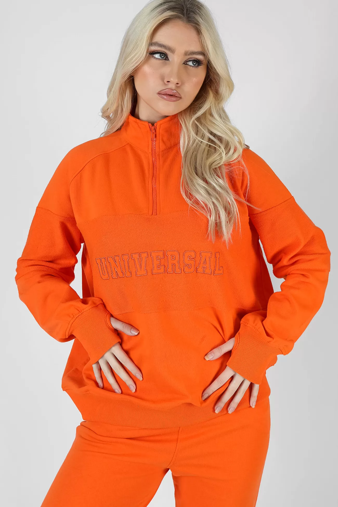 Public Desire Universal Reverse Panel Half Zip Pullover Sweatshirt Orange Best