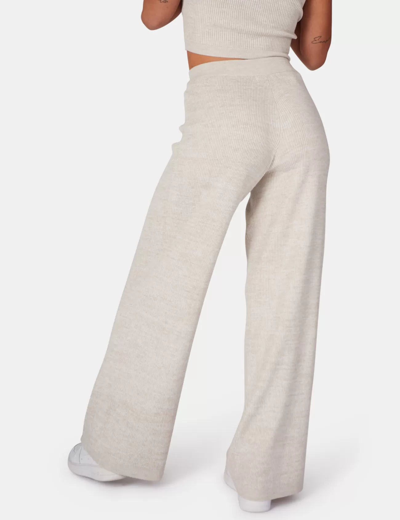 Public Desire V Front Low Waisted Wide Leg Knitted Trousers Oatmeal Best
