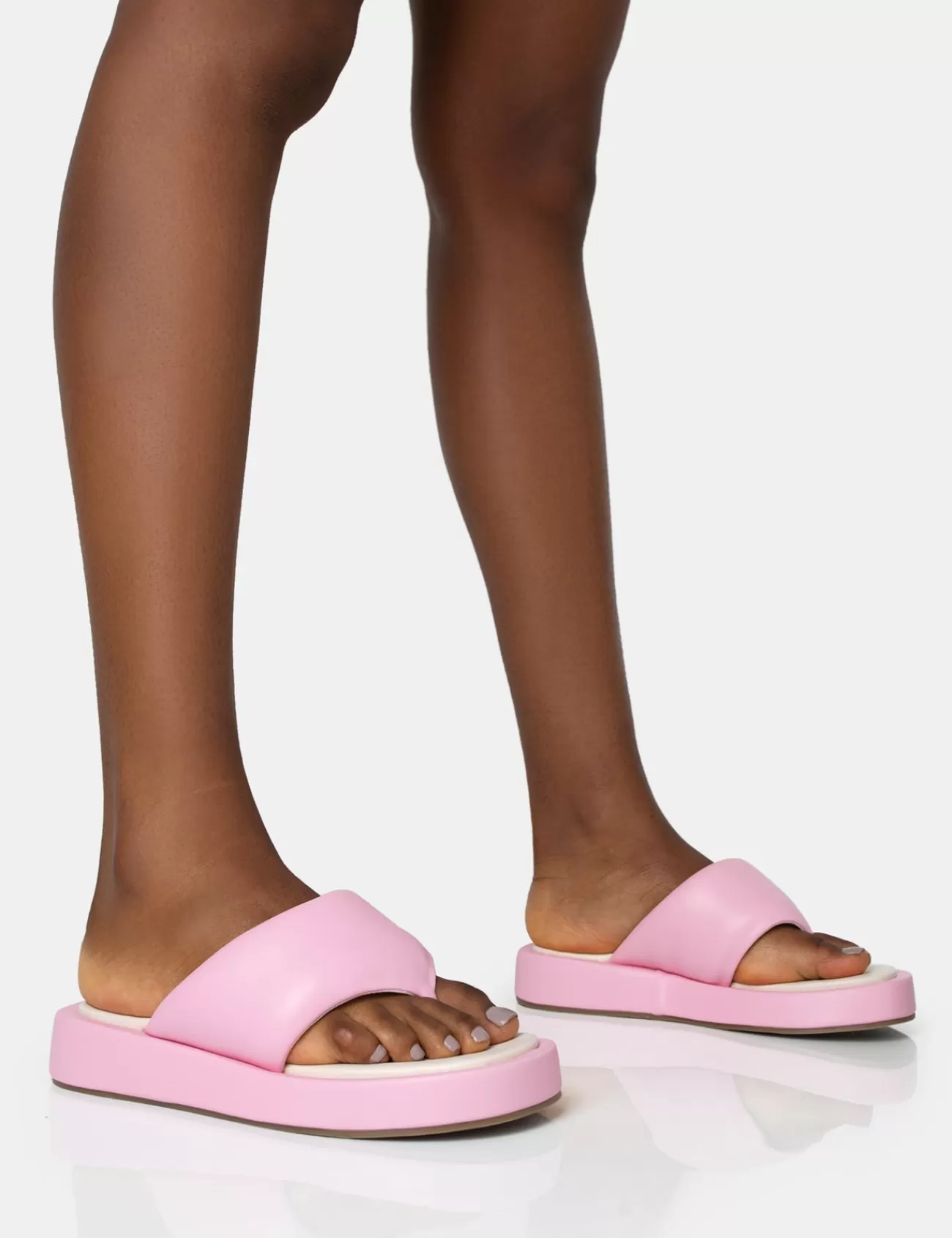 Public Desire Vacay Contrast Padded Square Toe Flip Flop Sandals Pink Store