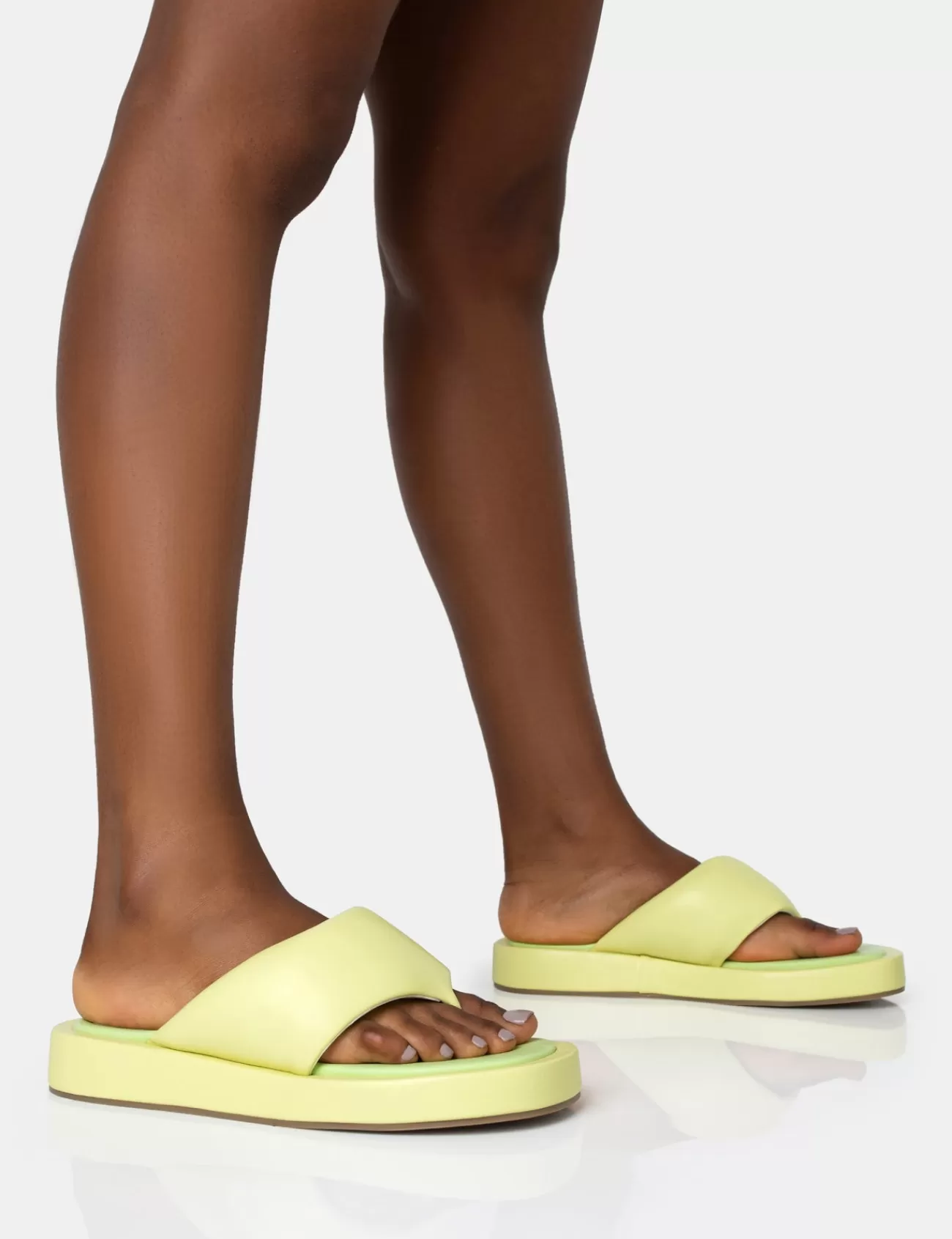 Public Desire Vacay Lime Contrast Padded Square Toe Flip Flop Sandals Store
