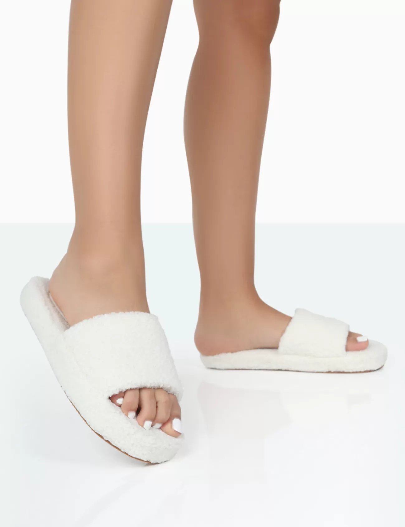 Public Desire Vale Borg Fluffy Slider Slipper Ecru Flash Sale