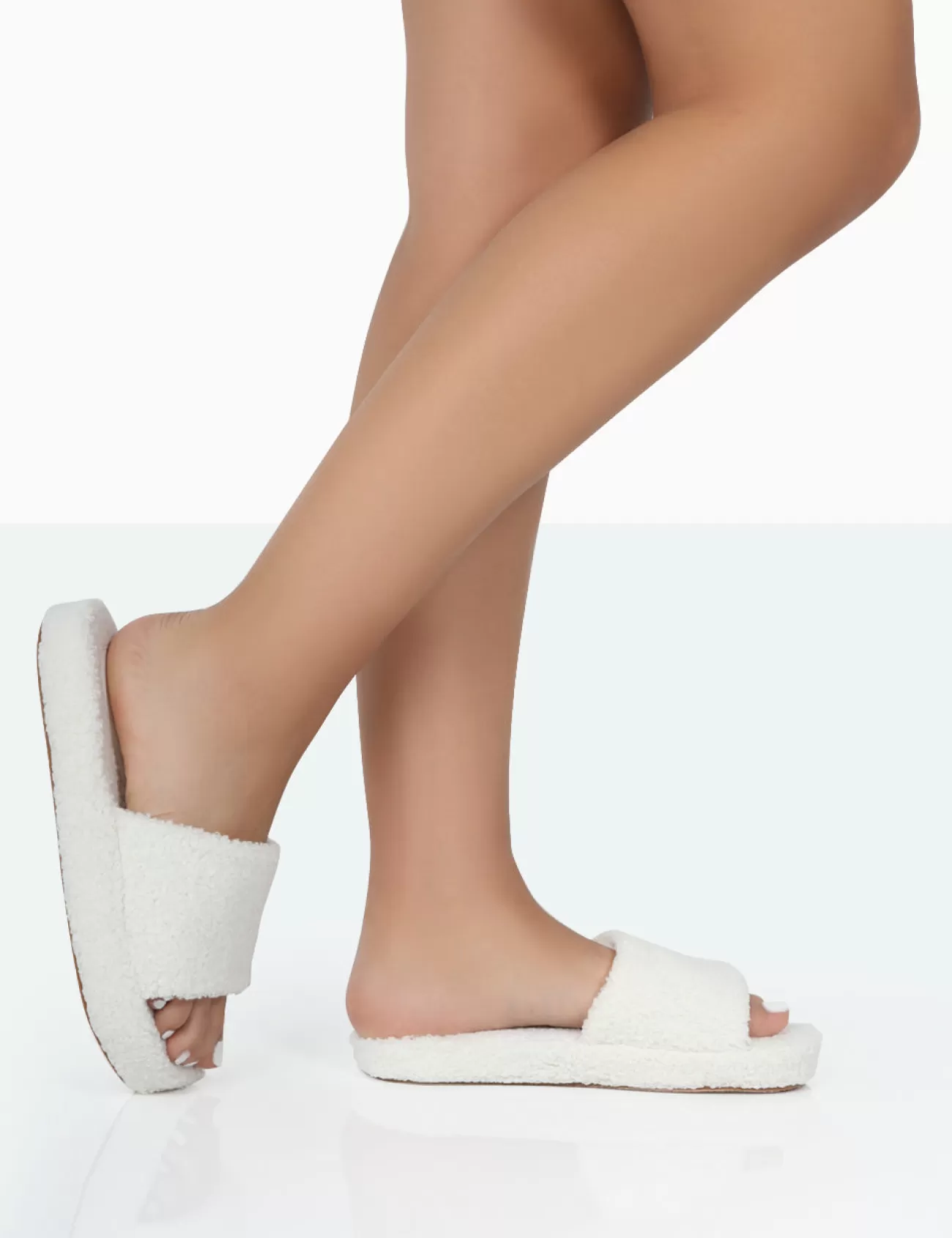 Public Desire Vale Borg Fluffy Slider Slipper Ecru Flash Sale