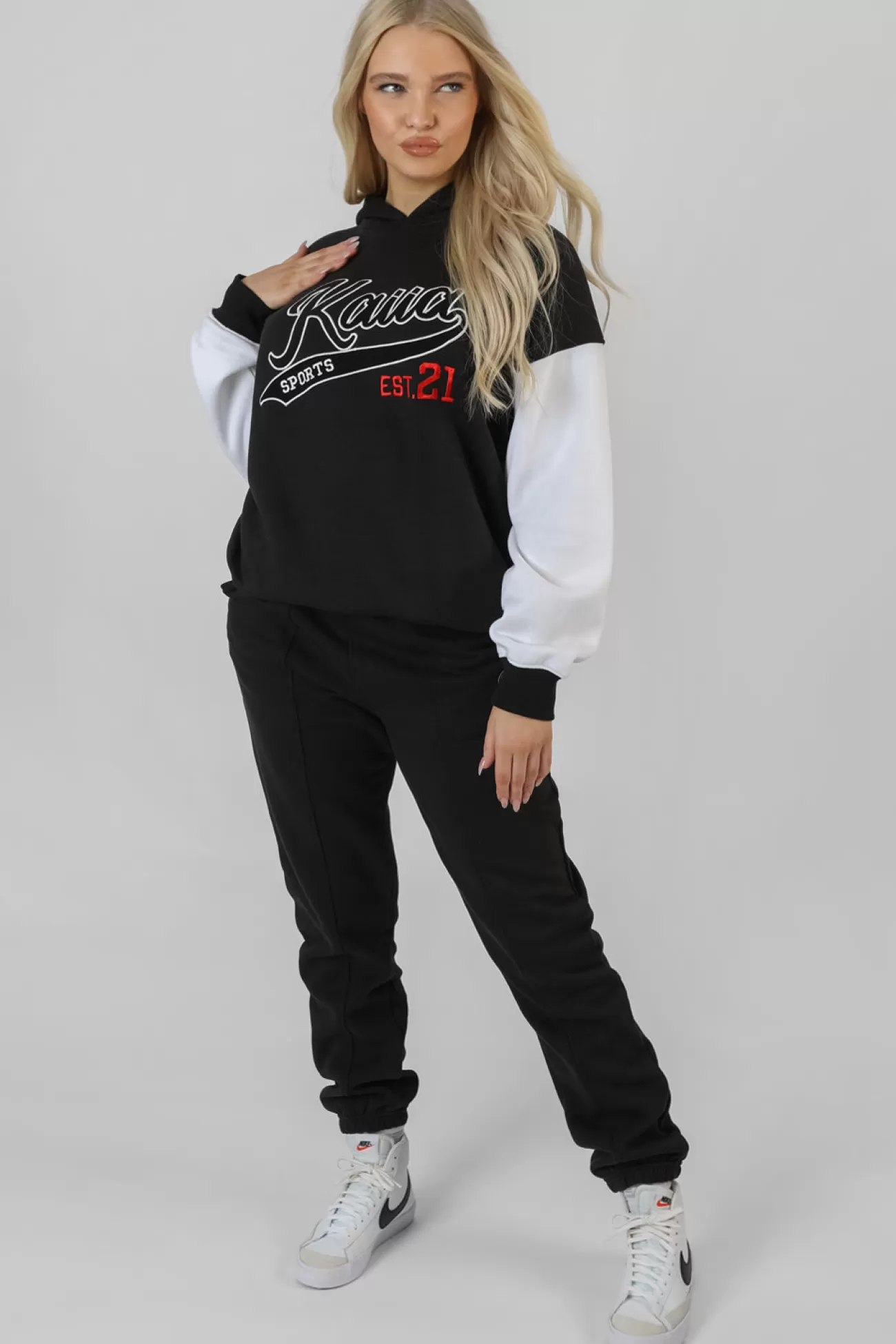 Public Desire Varsity Contrast Sleeve Hoodie Black Fashion