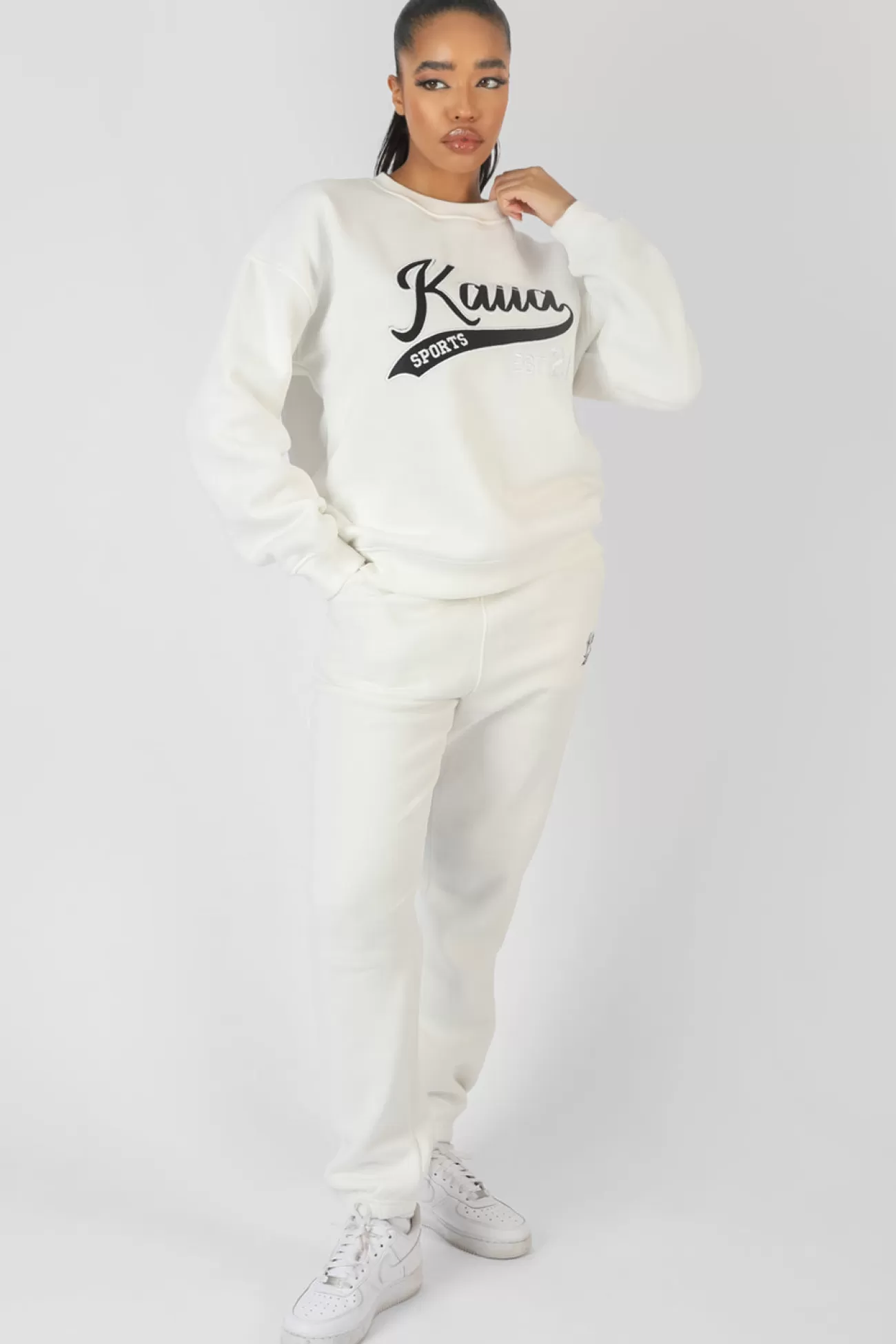 Public Desire Varsity Embroidery 90's Joggers Ecru Discount