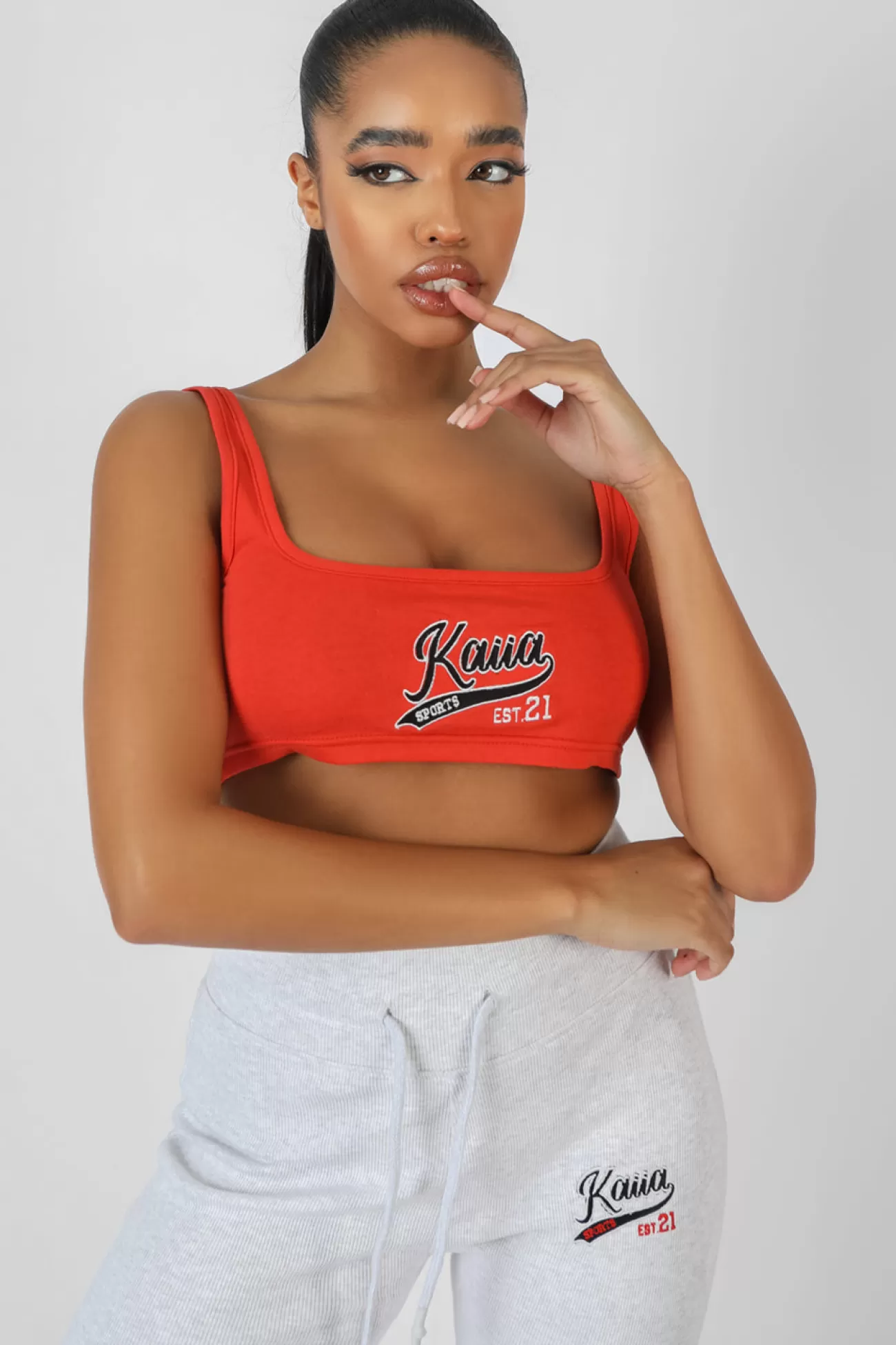 Public Desire Varsity Embroidery Crop Top Flame Red Hot