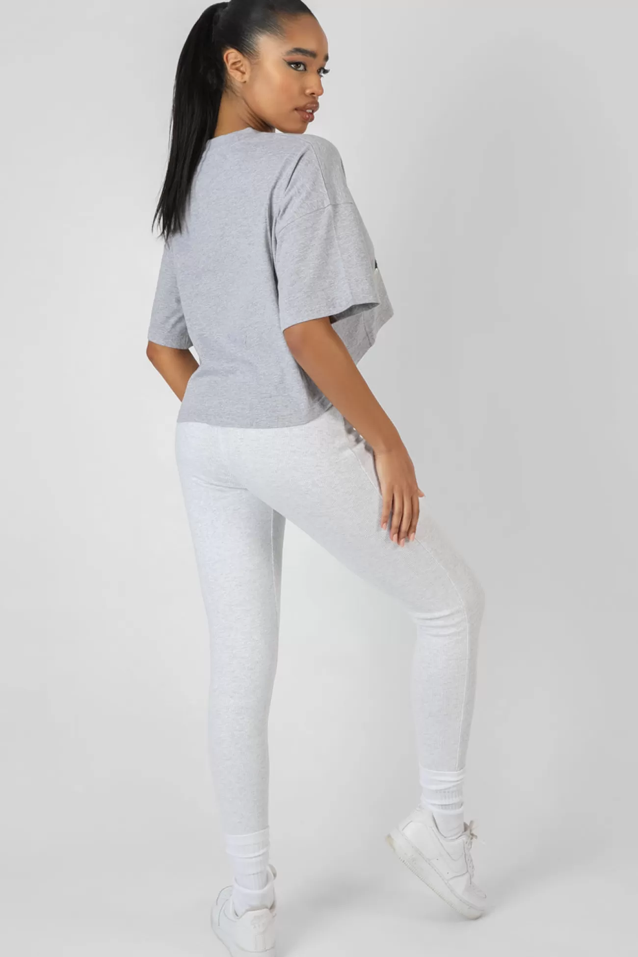 Public Desire Varsity Embroidery Cropped T-Shirt Marl Grey Flash Sale