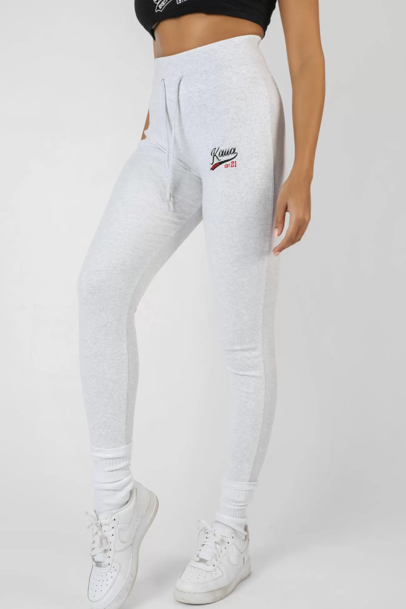 Public Desire Varsity Embroidery Tie Waist Legging Marl Oatmeal Discount