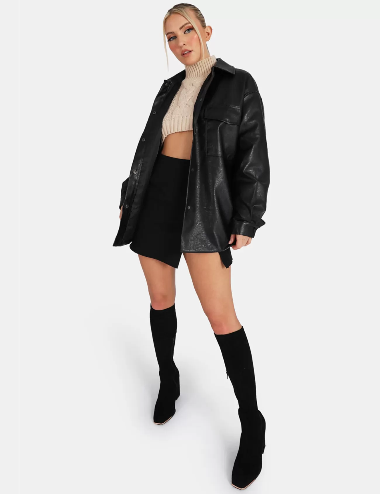 Public Desire Vegan Leather Pocket Oversized Shacket Black Best Sale