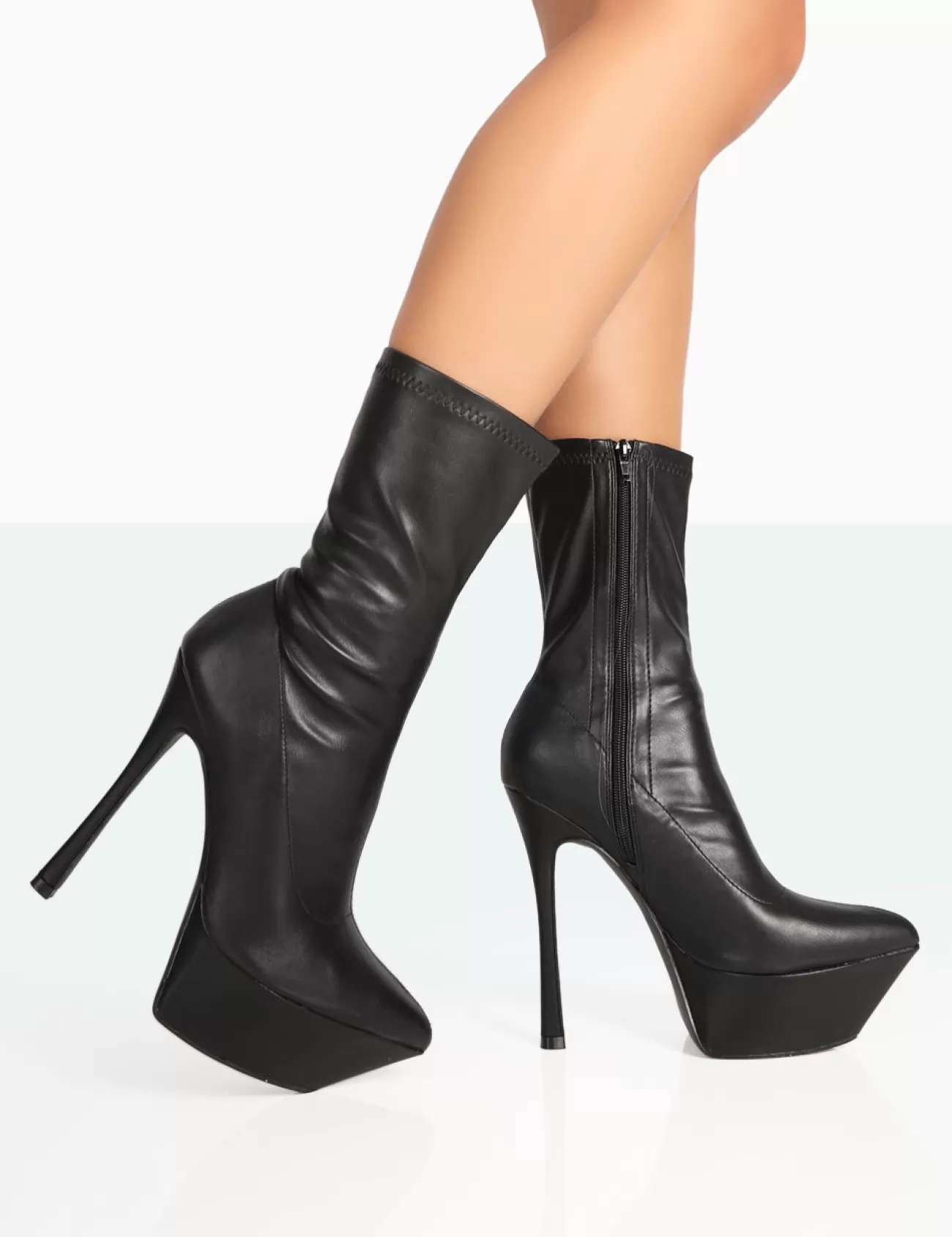 Public Desire Vegas Black Grain Pointed Stiletto Platform Heeled Ankle Boots Best