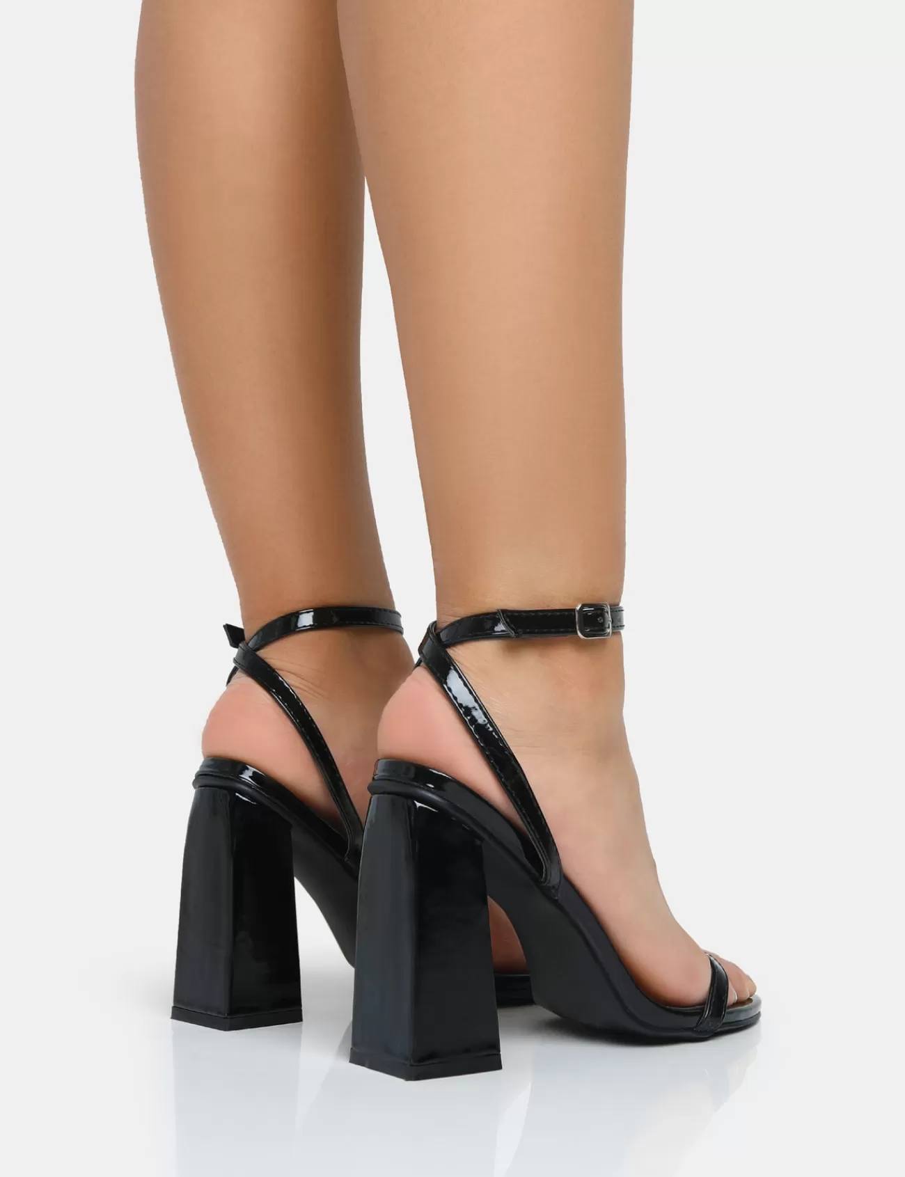 Public Desire Vella Patent Barely There Round Toe Block Heels Black Outlet