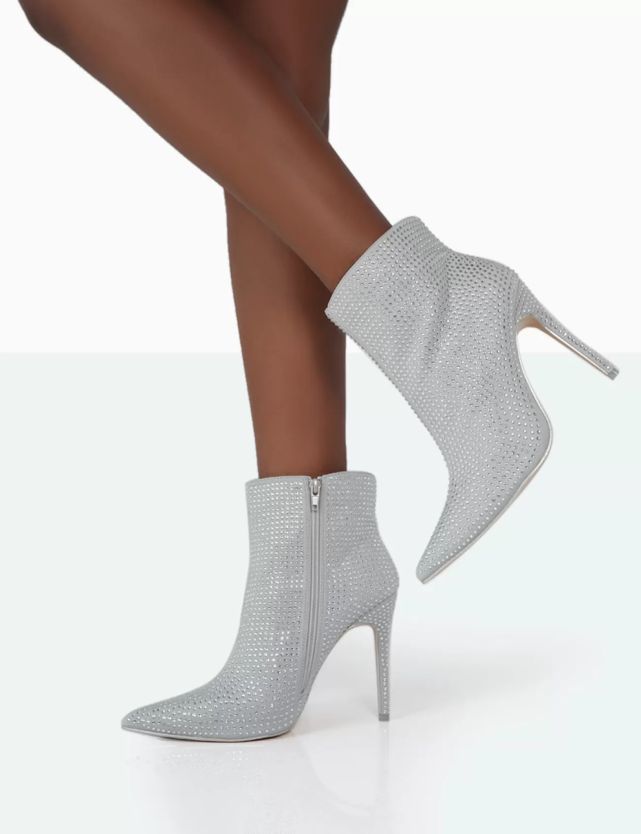 Public Desire Verona Wide Fit Sparkly Diamante Stiletto Ankle Boots Silver Discount