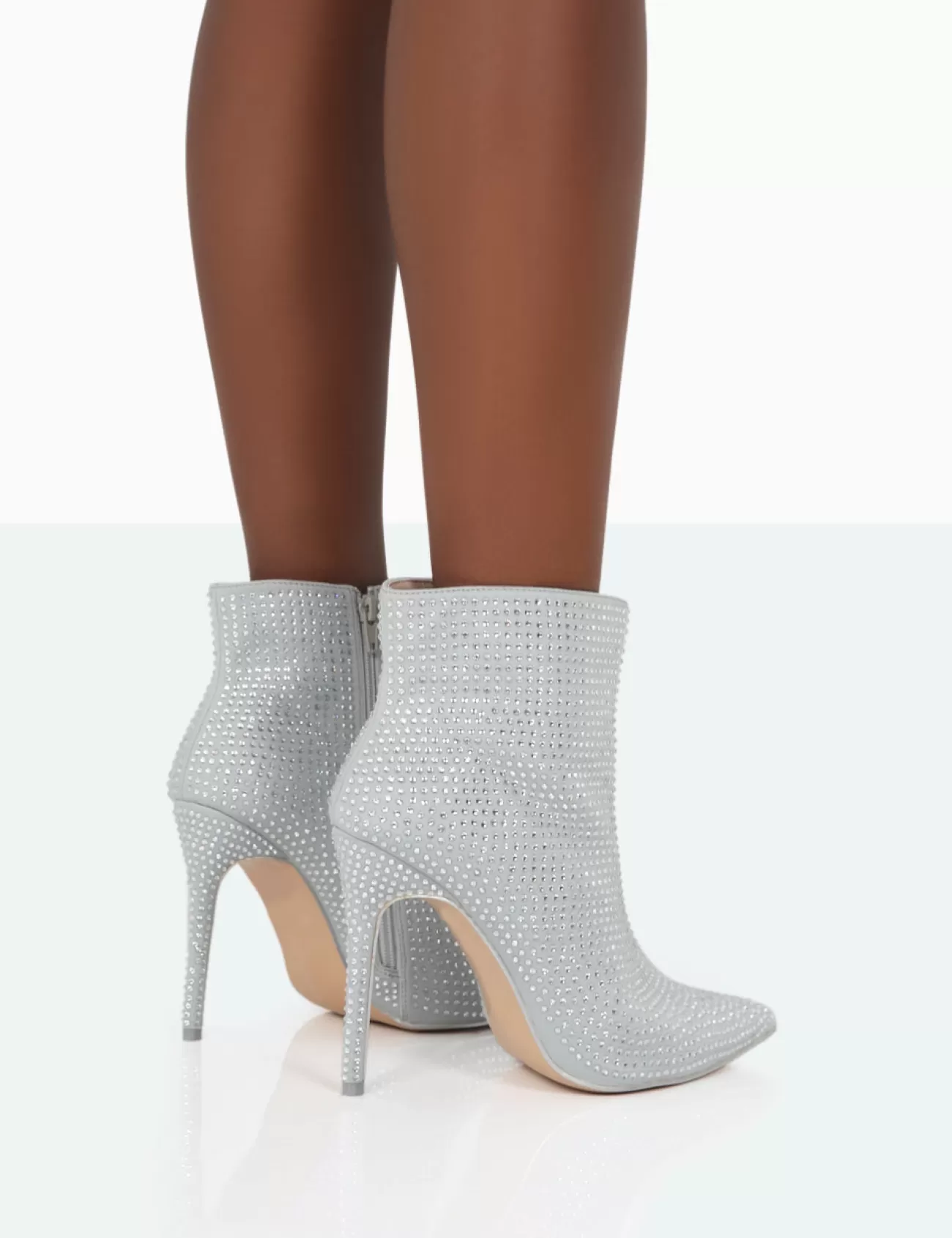 Public Desire Verona Wide Fit Sparkly Diamante Stiletto Ankle Boots Silver Discount