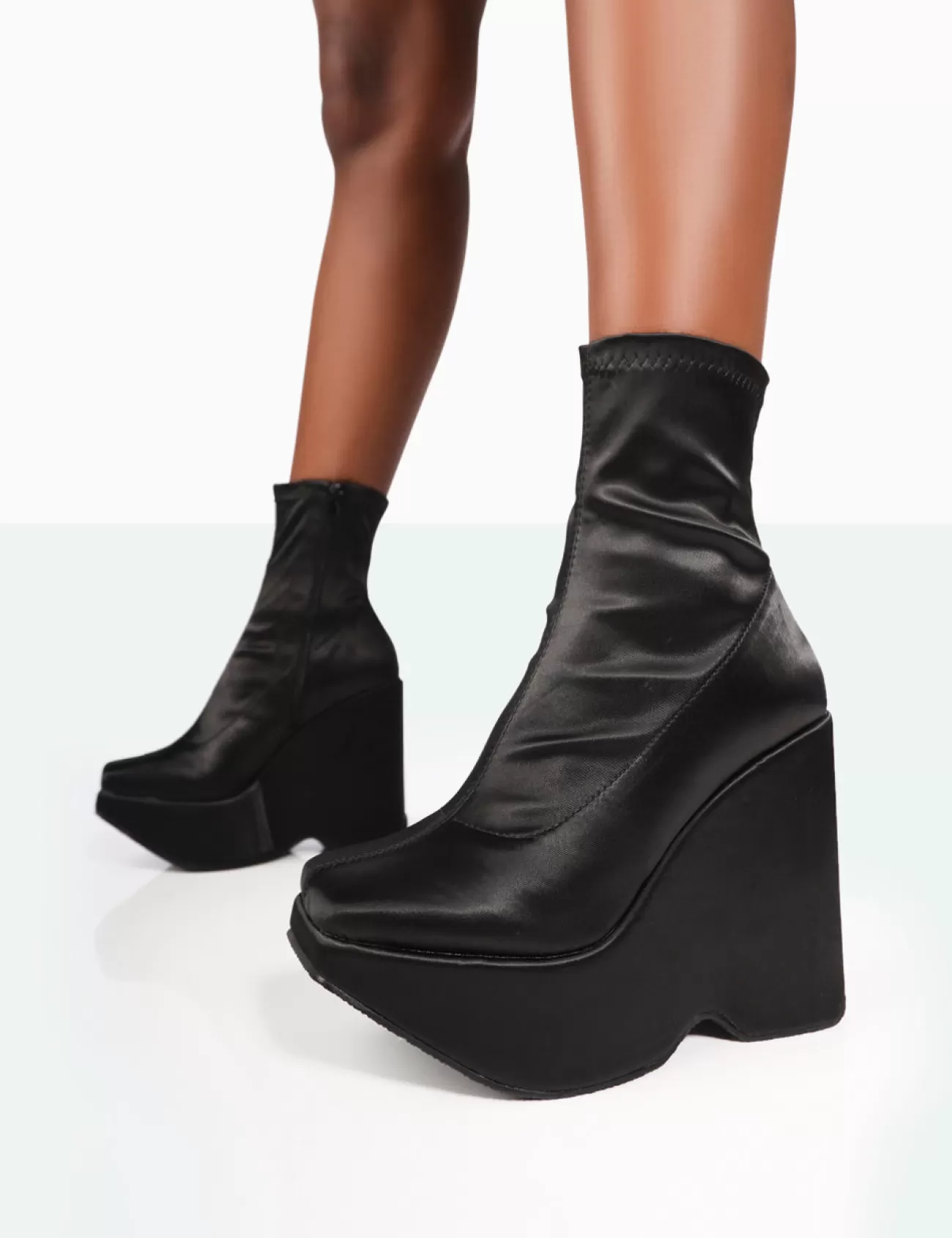 Public Desire Versus Black Satin Platform Sole Ankle Boots Sale