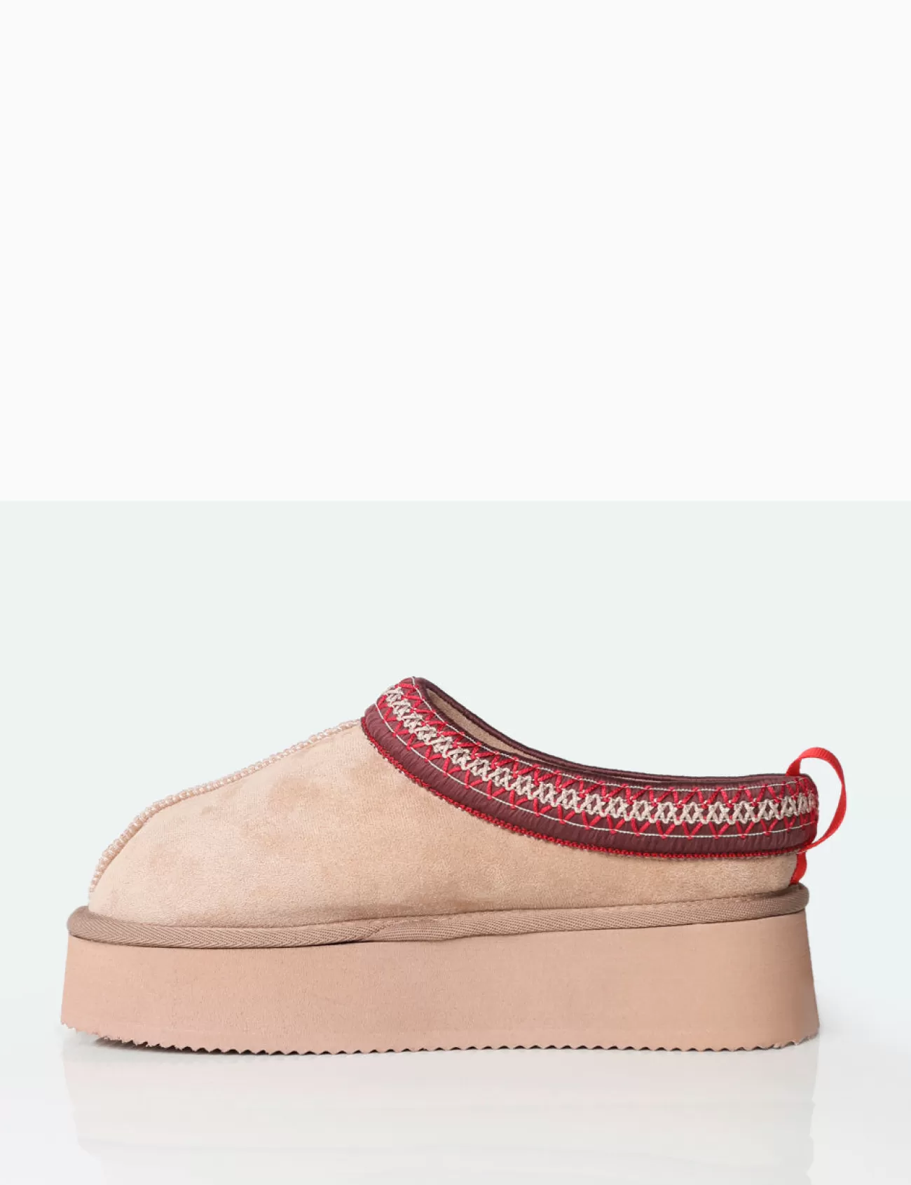 Public Desire Vixon Beige Faux Suede Embroidered Slipper Platform Boots Sale