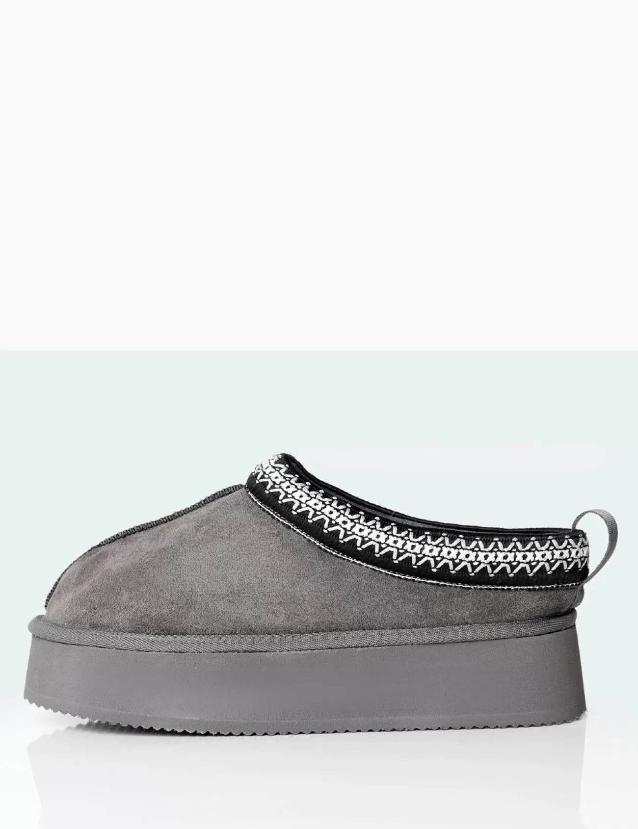 Public Desire Vixon Charcoal Grey Faux Suede Embroidered Slipper Platform Boots Online