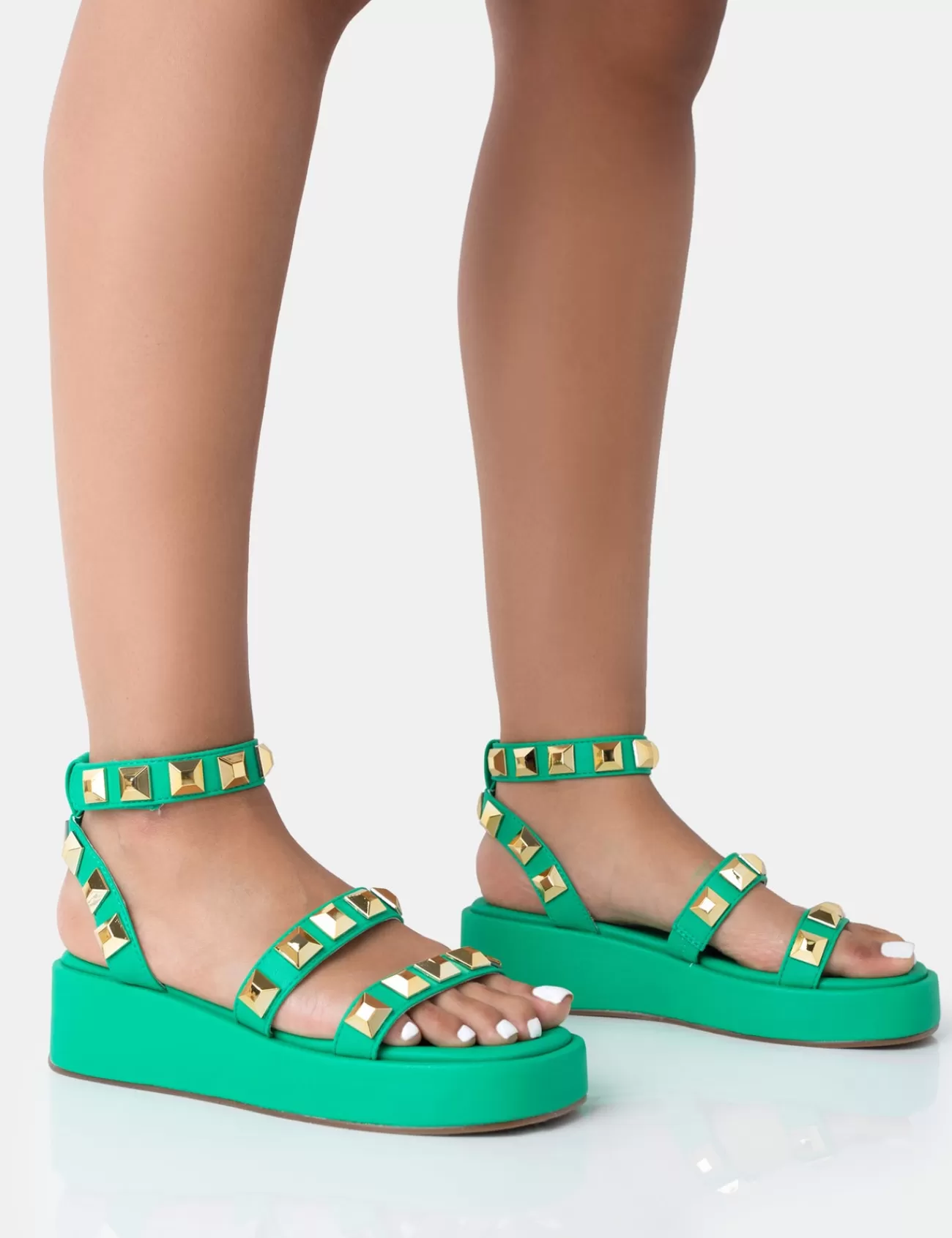 Public Desire Wade Studded Strappy Platform Sandals Green Best