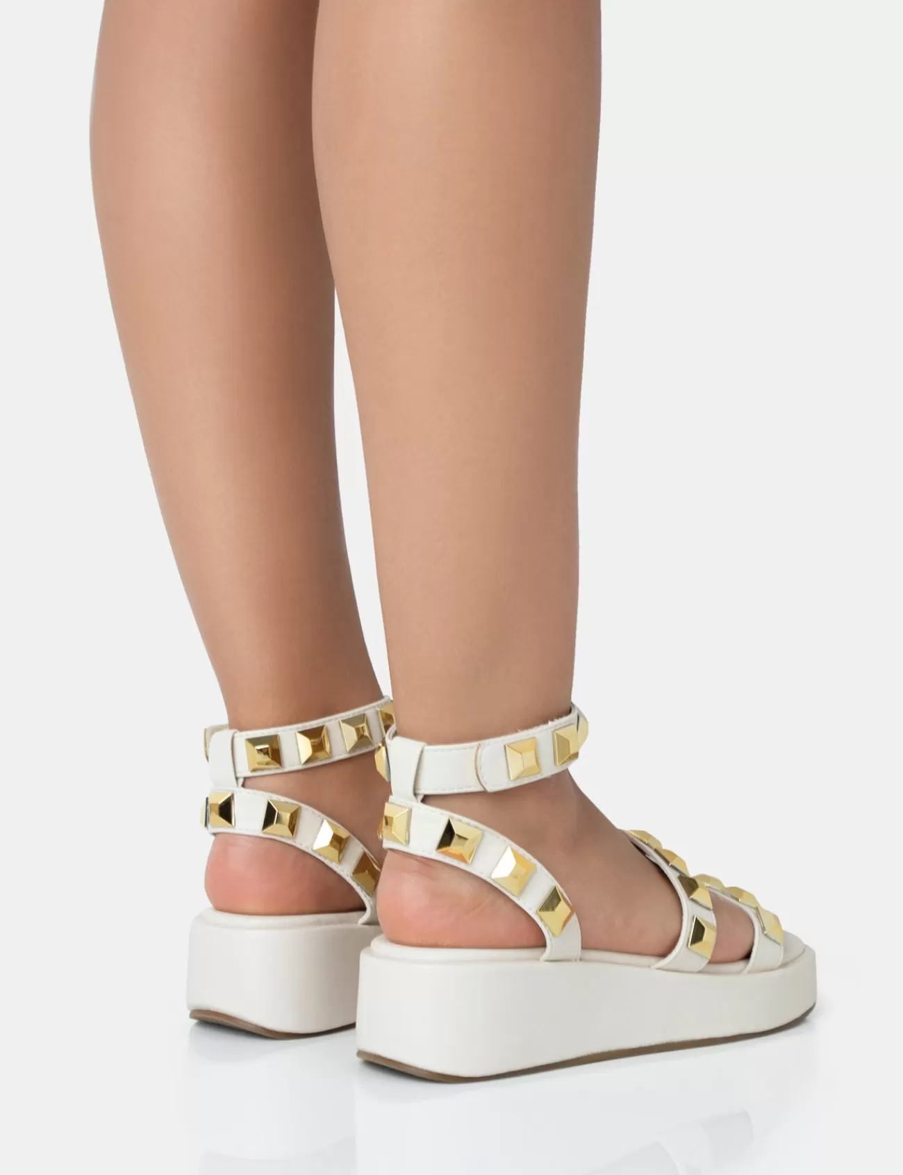 Public Desire Wade Studded Strappy Platform Sandals Ecru Store