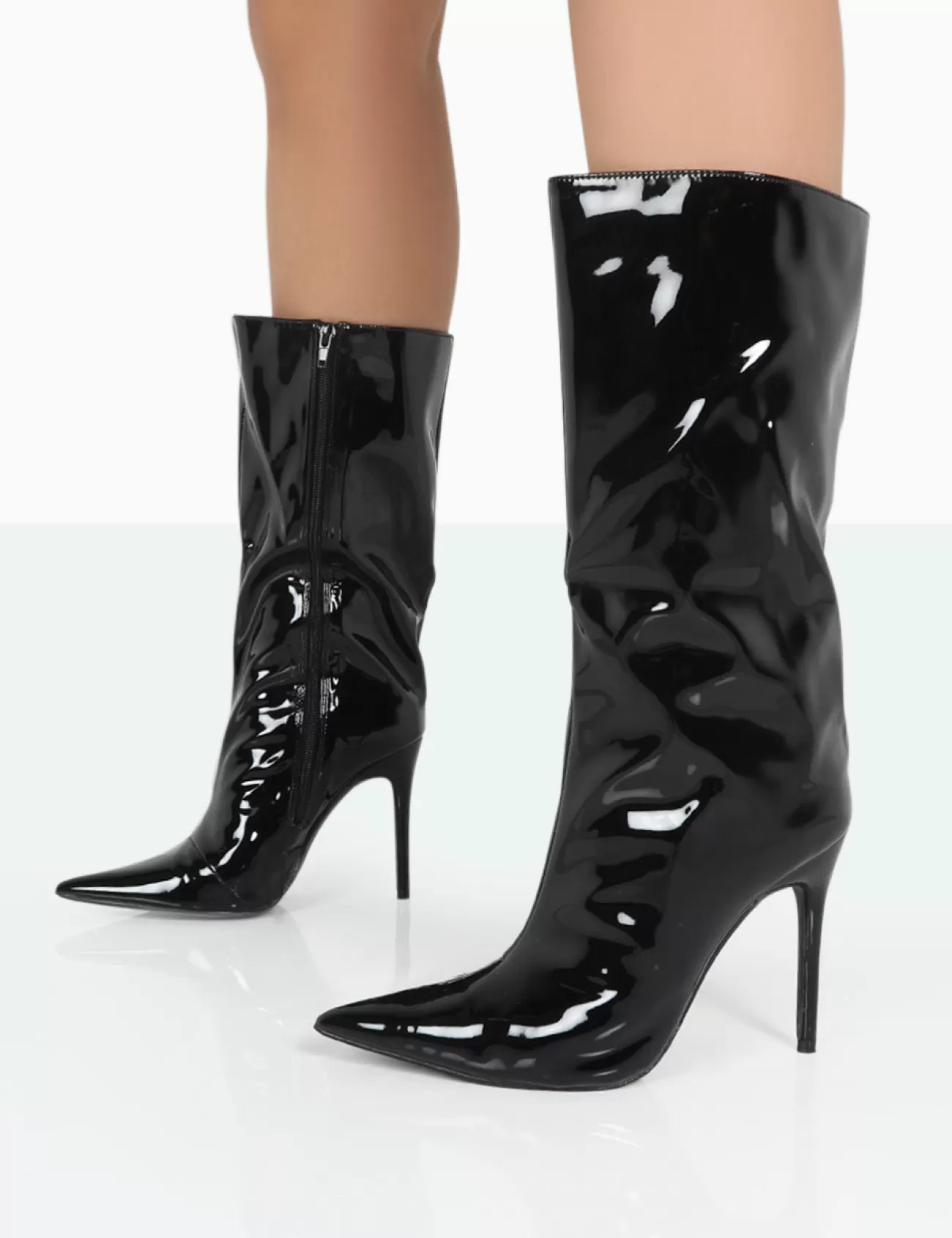 Public Desire Wanda Patent Pu Pointed Toe Stiletto Knee High Boots Black Shop