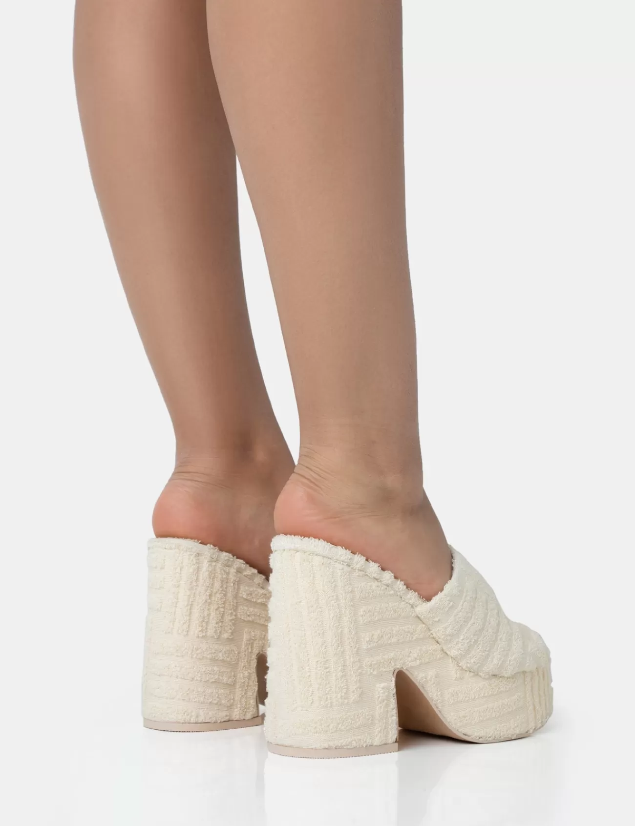 Public Desire Wavez Terry Towelling Round Toe Platform Block Heel Mules Ecru Cheap