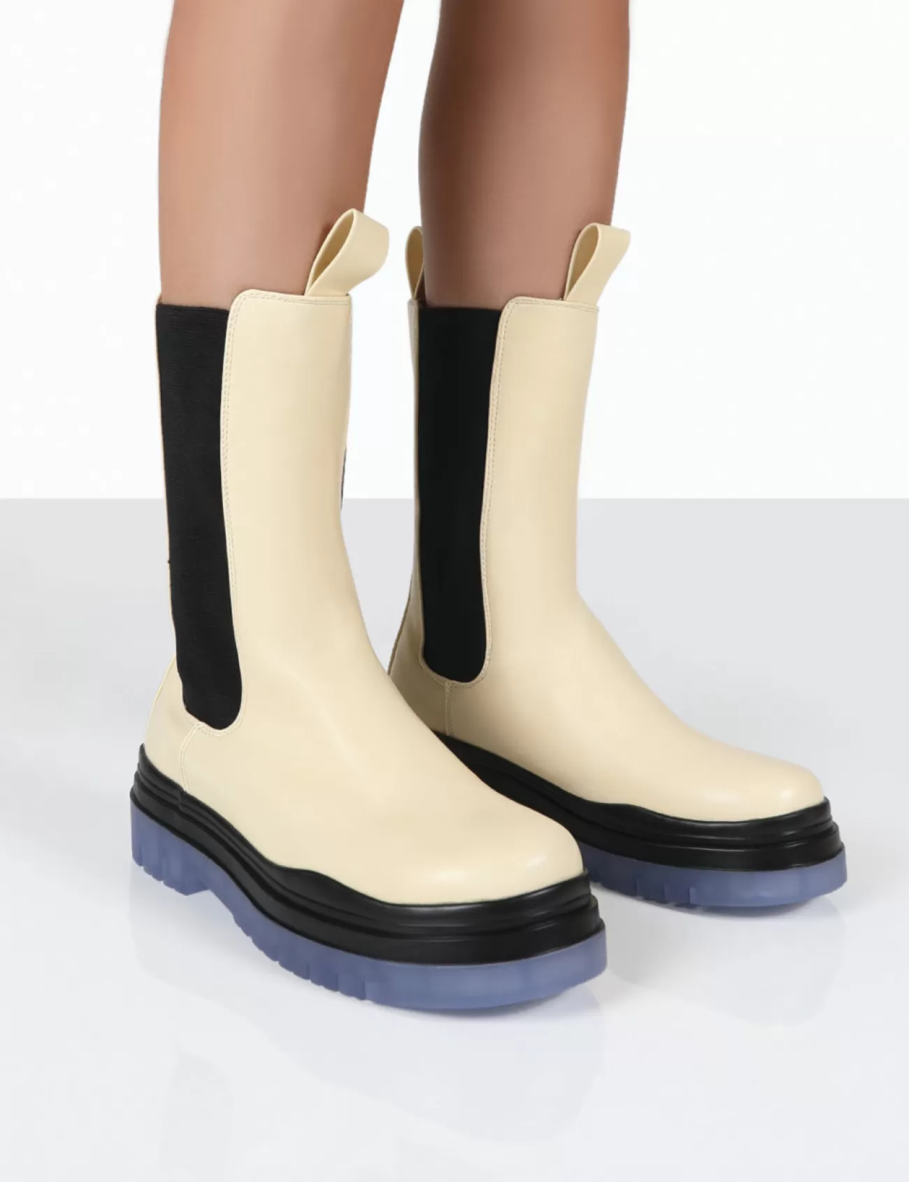 Public Desire Winter Ankle Chunky Sole Chelsea Boots Cream Store
