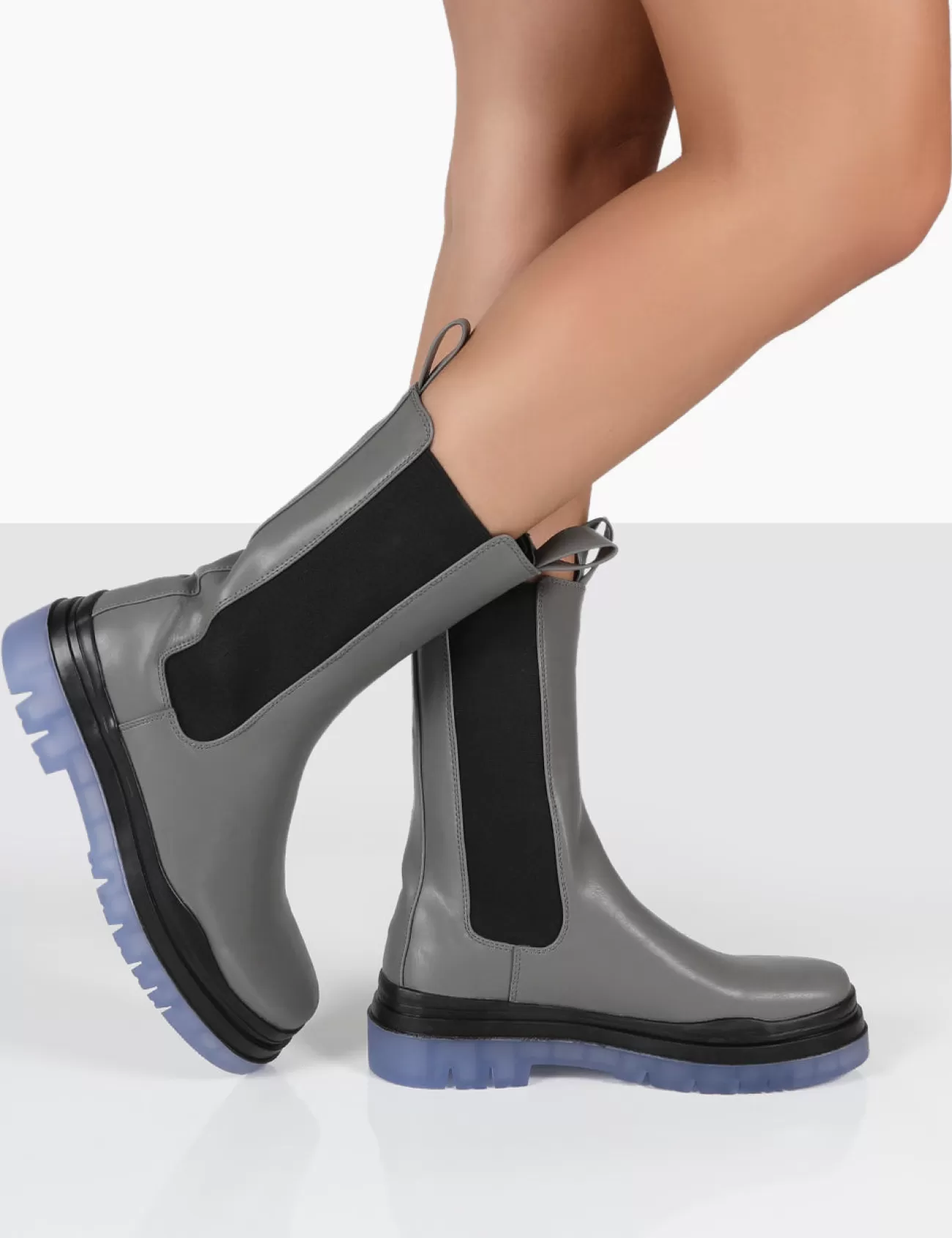 Public Desire Winter Ankle Chunky Sole Chelsea Boots Grey Cheap