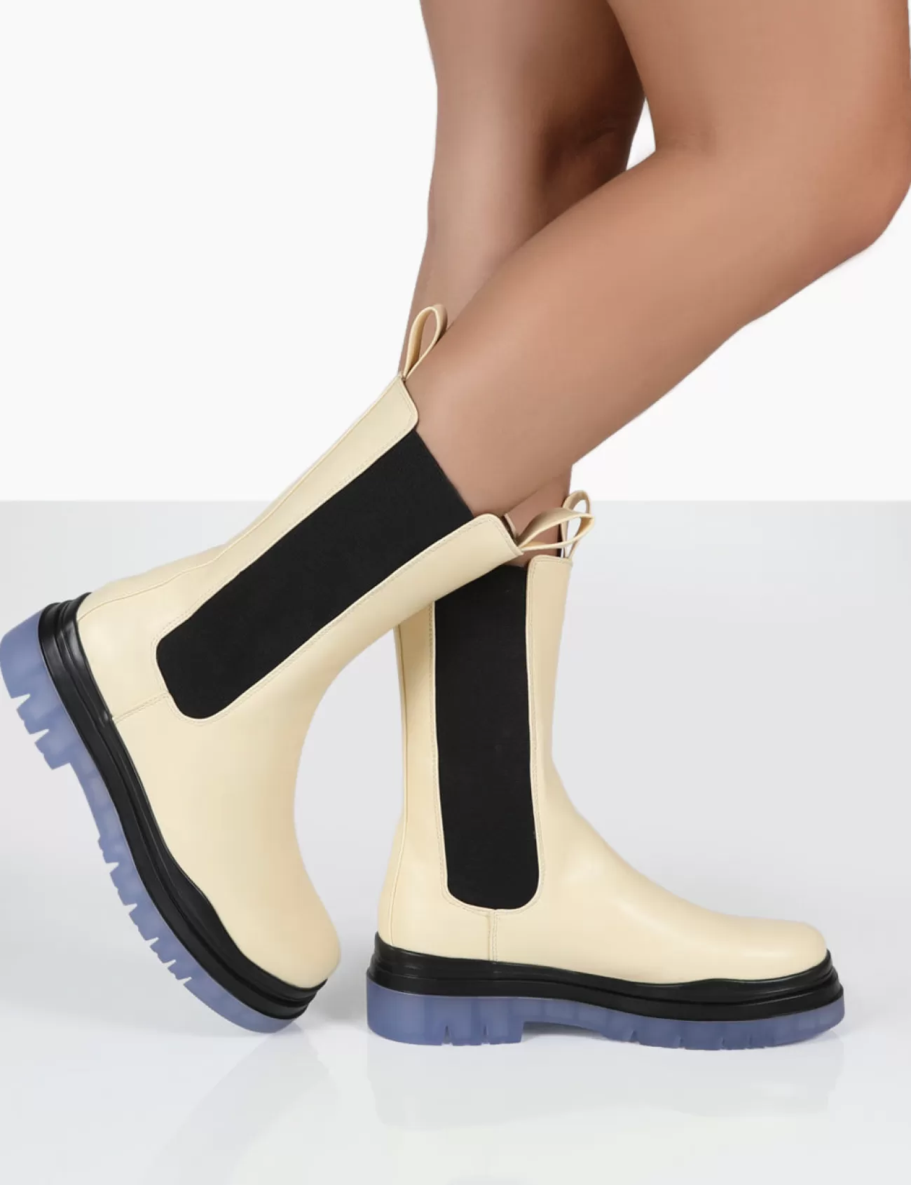 Public Desire Winter Ankle Chunky Sole Chelsea Boots Cream Store