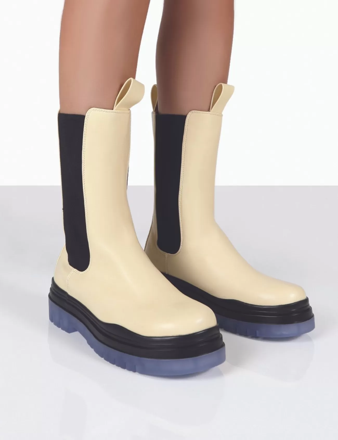 Public Desire Winter Wide Fit Off Ankle Chunky Sole Chelsea Boots White Store