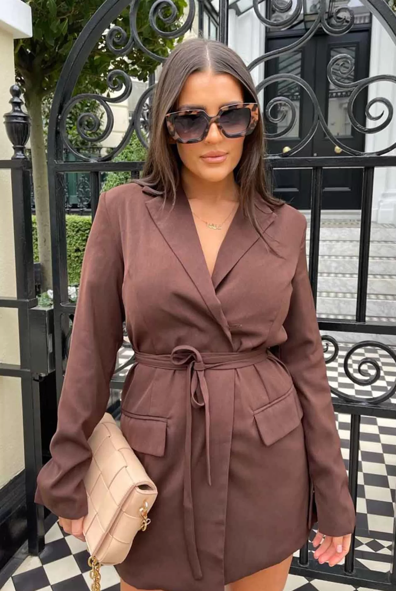 Public Desire Wrap Belt Blazer Dress Chocolate Brown Best