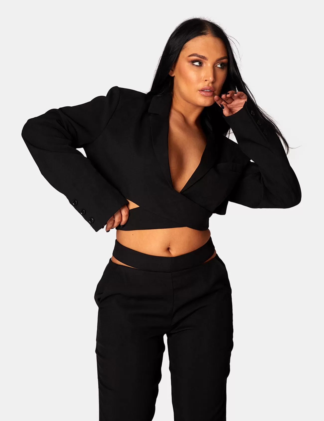 Public Desire Wrap Front Cropped Blazer Black New