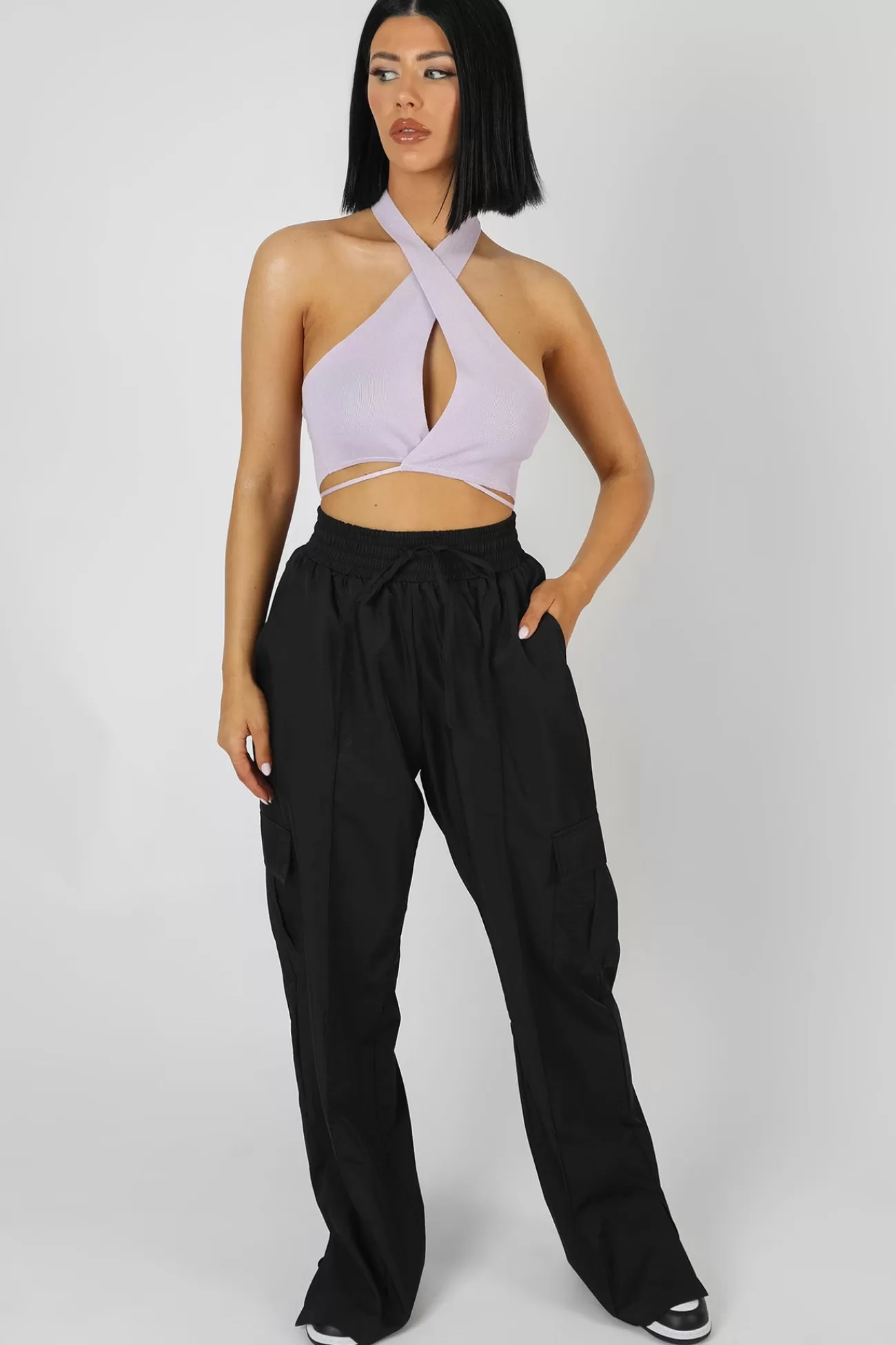 Public Desire Wrap Front Halter Crop Top Lilac Discount