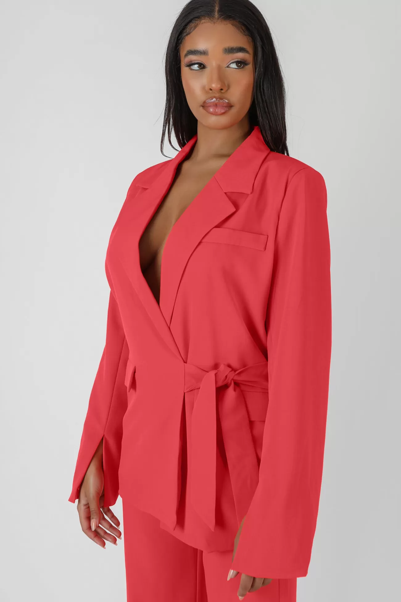 Public Desire Wrap Waist Blazer Coral Clearance