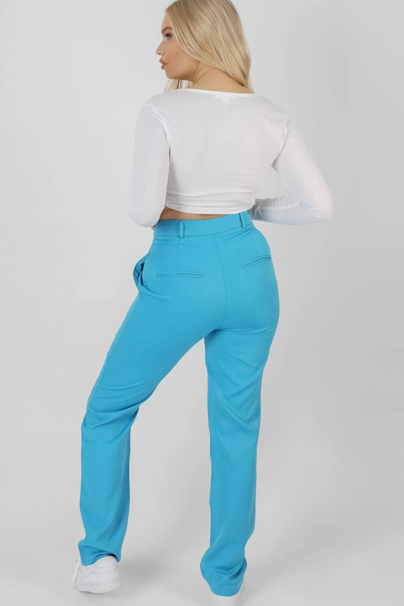 Public Desire Wrap Waistband Straight Leg Trouser Blue Flash Sale
