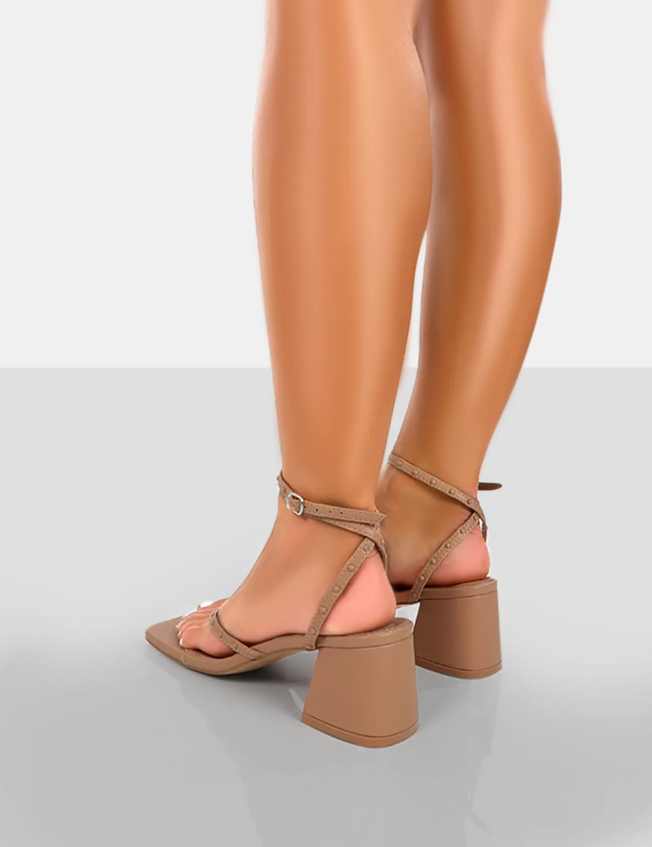 Public Desire Zahra Pu Toe Thong Mid Block Heeled Sandals Nude Sale