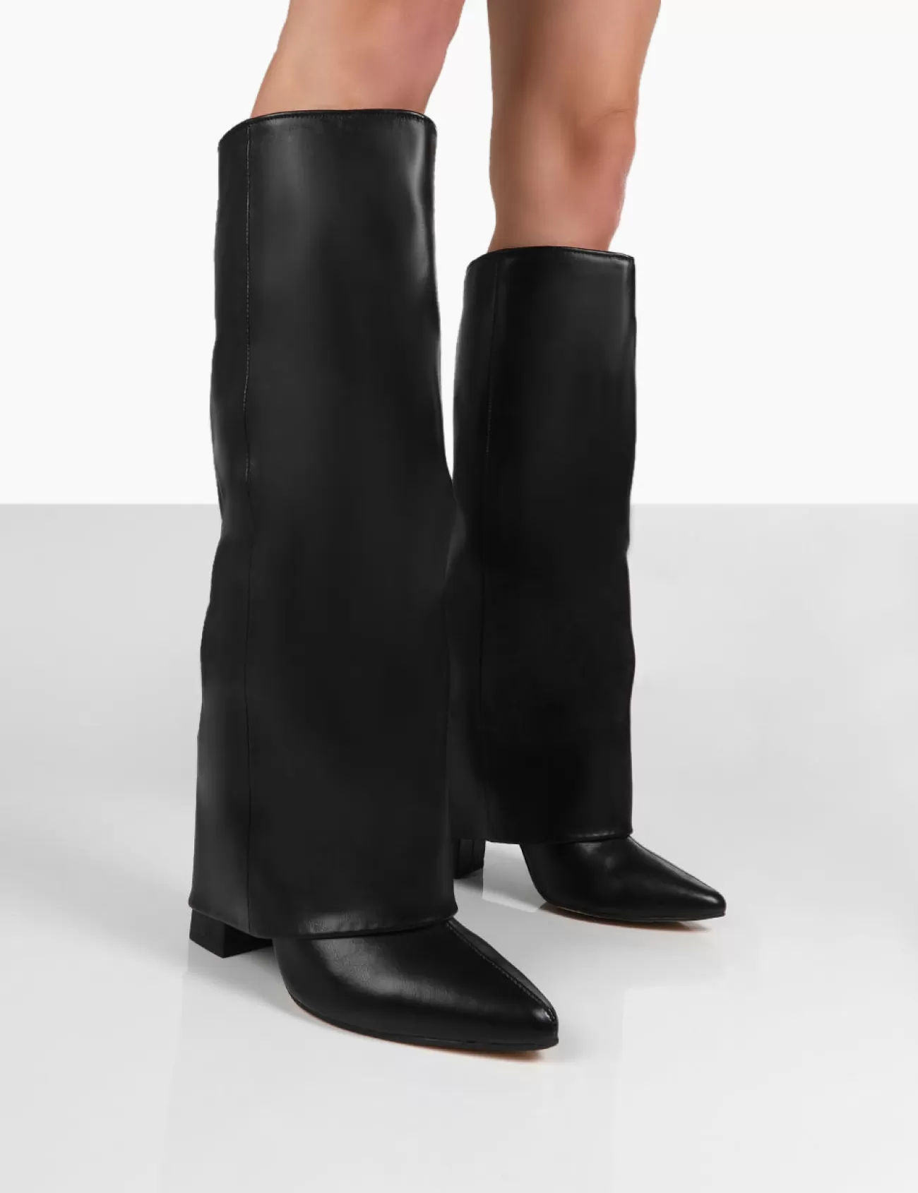 Public Desire Zendaya Pointed Toe Knee High Block Boots Black Cheap