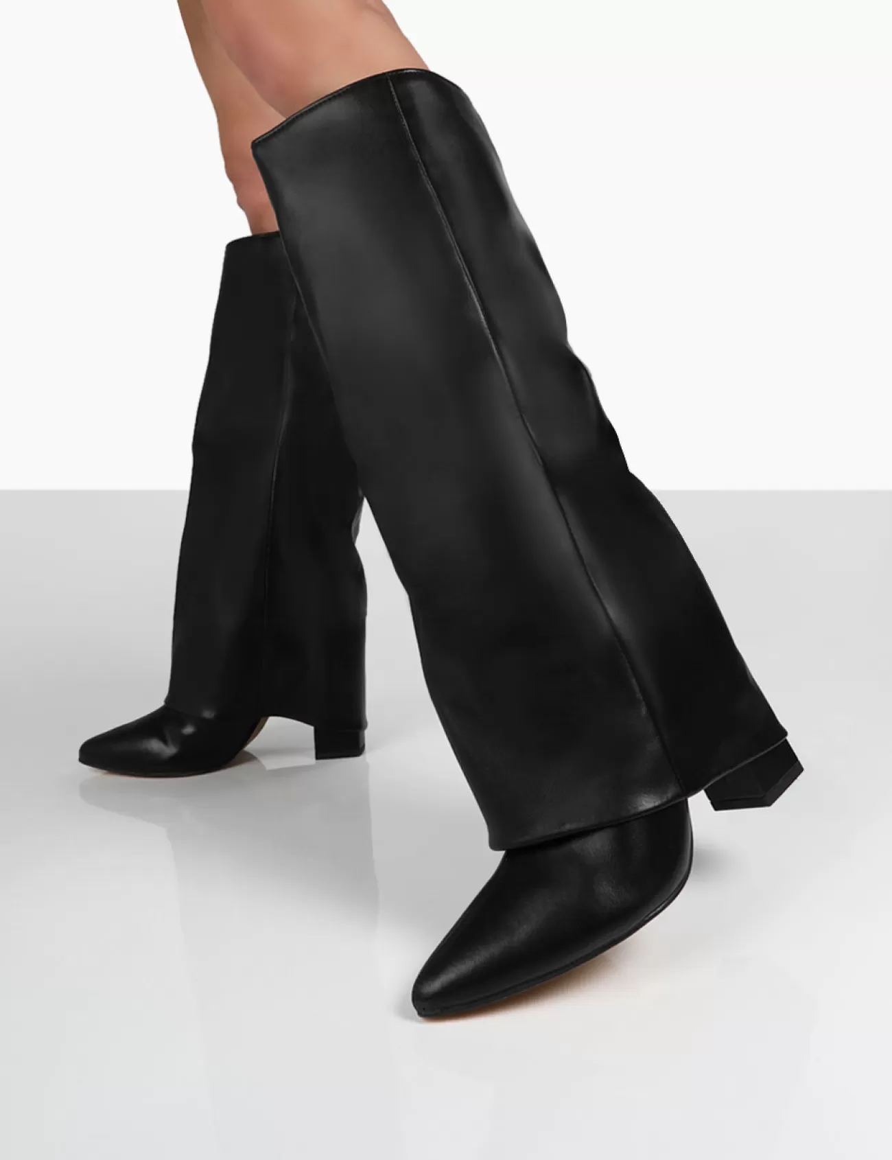Public Desire Zendaya Pointed Toe Knee High Block Boots Black Cheap