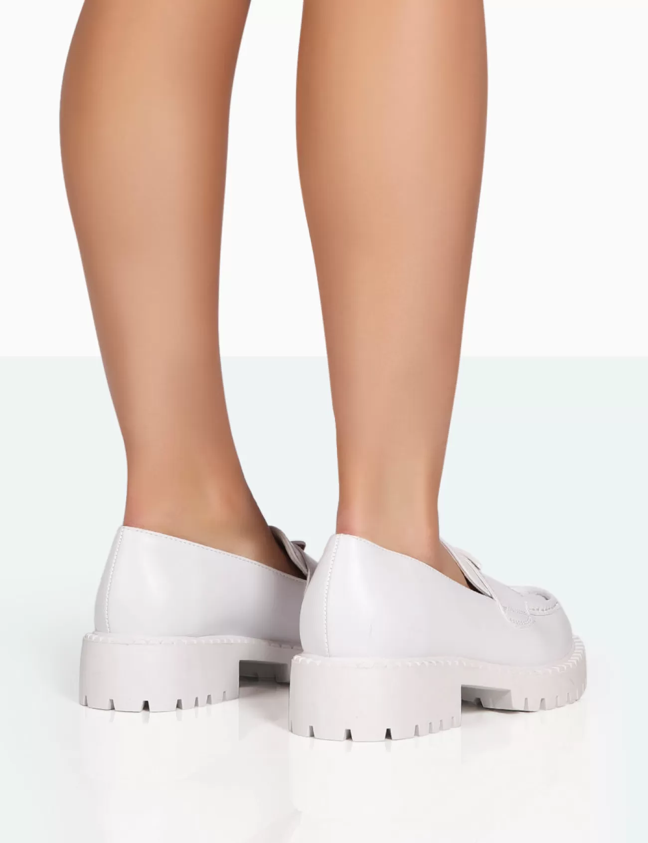 Public Desire Ziggy White Pu Triangle Badge Chunky Sole Loafers Fashion