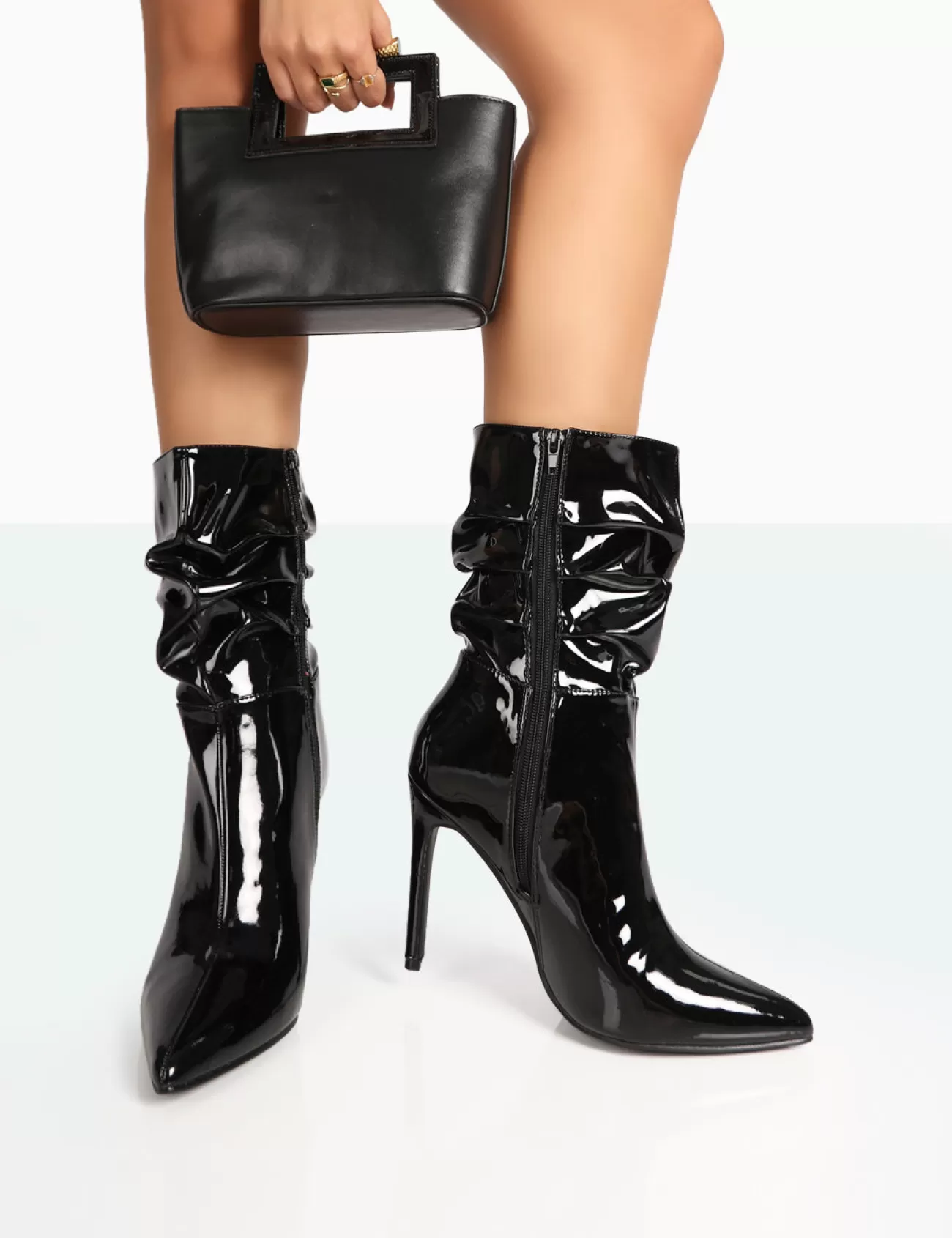 Public Desire Zurich Patent Croc Stiletto Ankle Pointed Heeled Boots Black Cheap